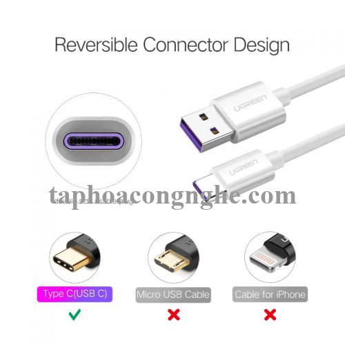 Ugreen 40887 0.5M 5A màu Trắng Dây USB sang USB Type-C vỏ ABS US253 30040887